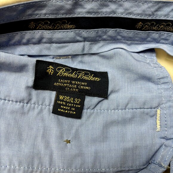 Brooks‎ Brothers Men's Size 35x32.5 Tan Cream Cotton Flat Front Chino Pants - Picture 4 of 8